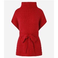 Poncho em Tricô com Gola Alta e Cinto Amarração Vermelho