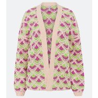 Cardigan em Tricô com Ponto Crochê de Conchas Coloridas Bege
