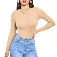 Blusa feminina cacharrel manga longa e gola alta - C.Moreira Modas