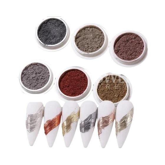 Pó Cromado Marrom Amarelo Para Arte Em Unhas, 6 Peças, Pigmento Metálico Co
