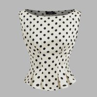 Boat Neck Polka Dot Pleated Lace Up Tank Top