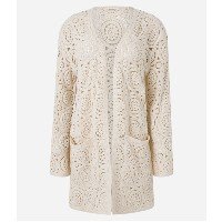 Cardigan Alongado com Efeito Crochê Bege