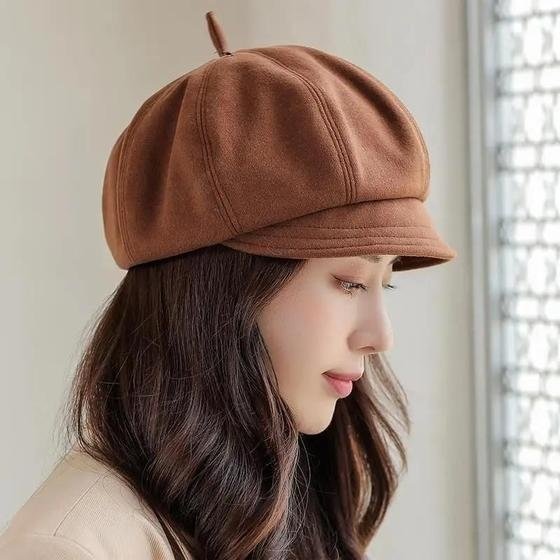 Boina Octógono De Cor Sólida Outono Inverno Feminino Coreano Retrô Estilo B