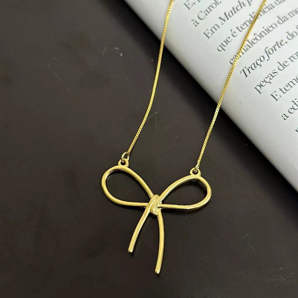 Colar Veneziana Laço Fino Folheado a Ouro 18k