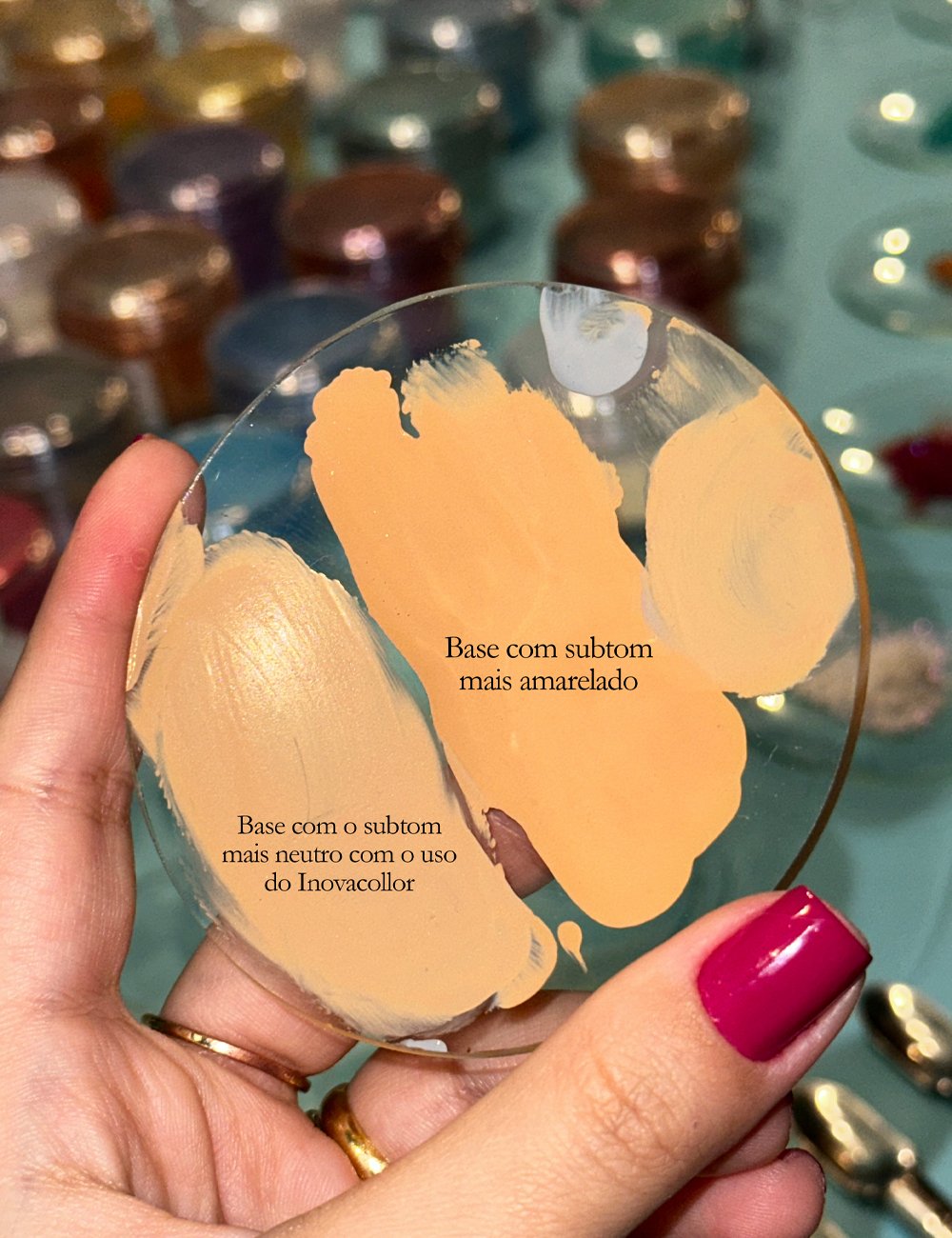 Swatches de bases com e sem o Inovacollor