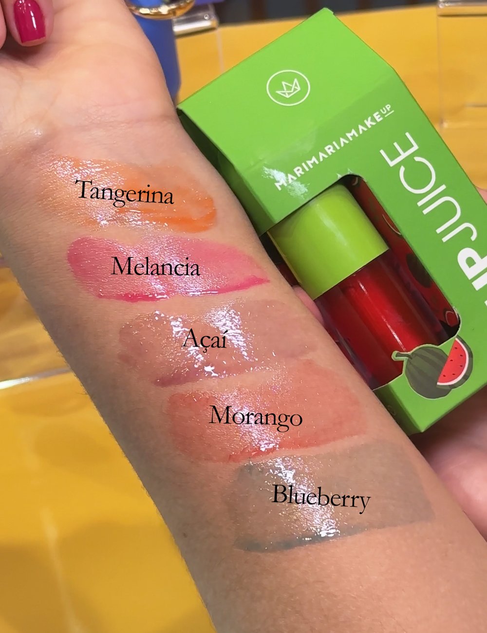 Swatches dos novos lip juices de Mari Maria