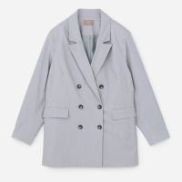 Blazer Alfaiataria com Abotoamento Duplo Curve & Plus Size Cinza