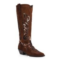 Bota Western Couro Camurça Marrom/Couro Pelo Vaca