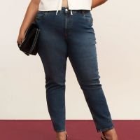 Calça Mom Jeans Elastano e Barra Dobrada Curve & Plus Size Azul