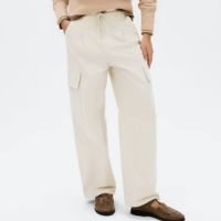 calça feminina barrel cintura média de sarja - off white