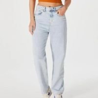 Calça Jeans Reta Hering Básica Cintura Alta Marmorizada Feminina - Azul