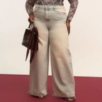 Calça Wide Leg Jeans Dirty Barra Desfiada Curve & Plus Size Azul