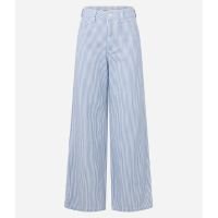 Calça Wide Leg Cintura Alta em Sarja com Listras Azul