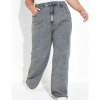 Marguerite - Calça Jeans Cinza Wide Leg Plus Size