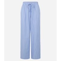 Calça Reta Fluída com Listras e Amarração Azul