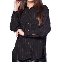 Camisa Feminina Milani Risca de Giz Preto