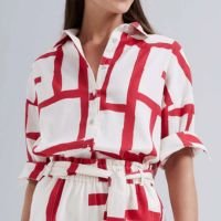 camisa feminina manga longa estampada - vermelho