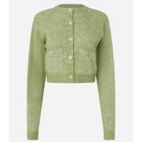 Cardigan Cropped em Tricô com Bolsinhos e Botões Frontais Verde