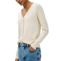 Cardigan Hering Feminino em Tricô Gola V Amarelo Bebê de Botão - Amarelo