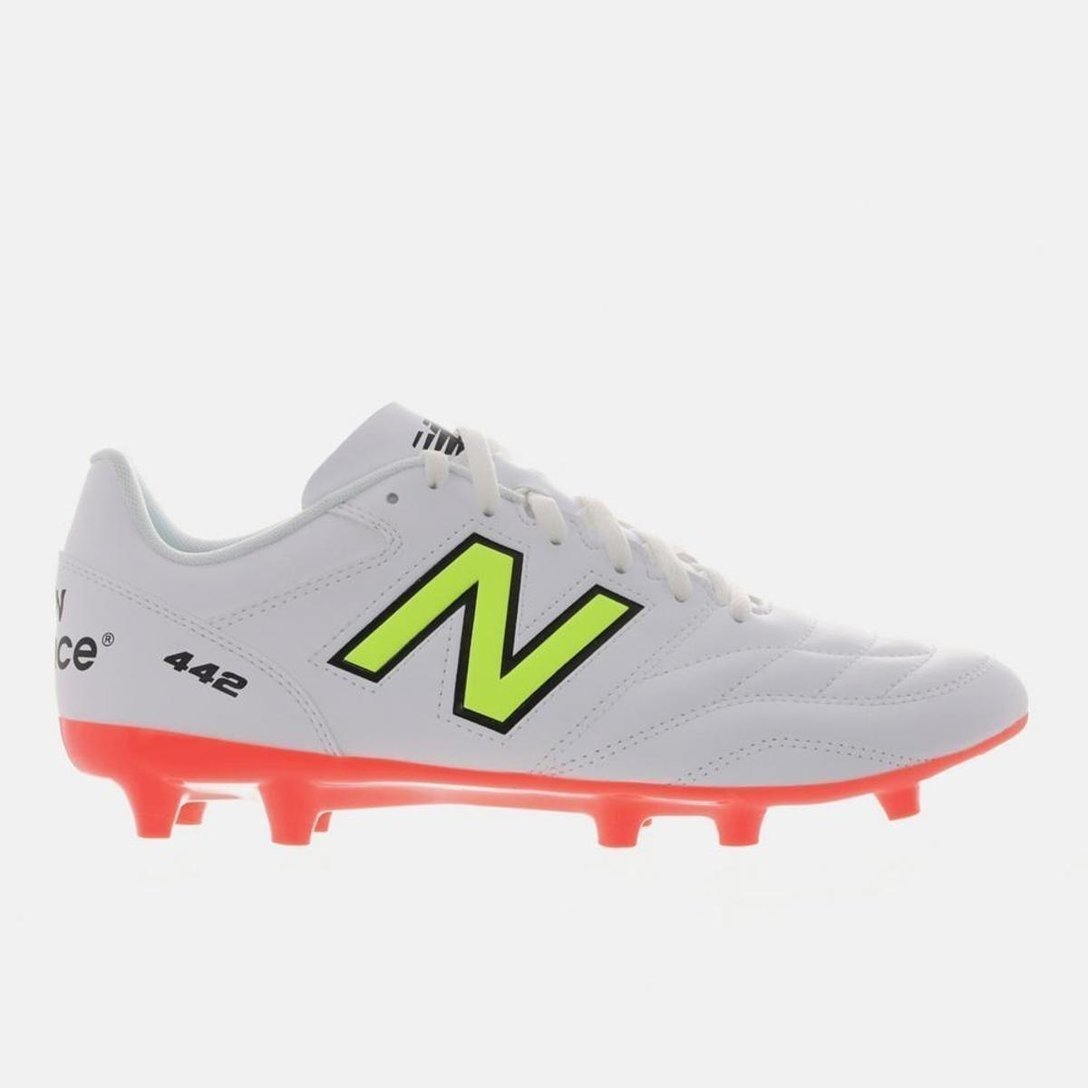 Chuteira Campo New Balance 442 V2 Academy Fg Masculina - Branco+Verde Limão