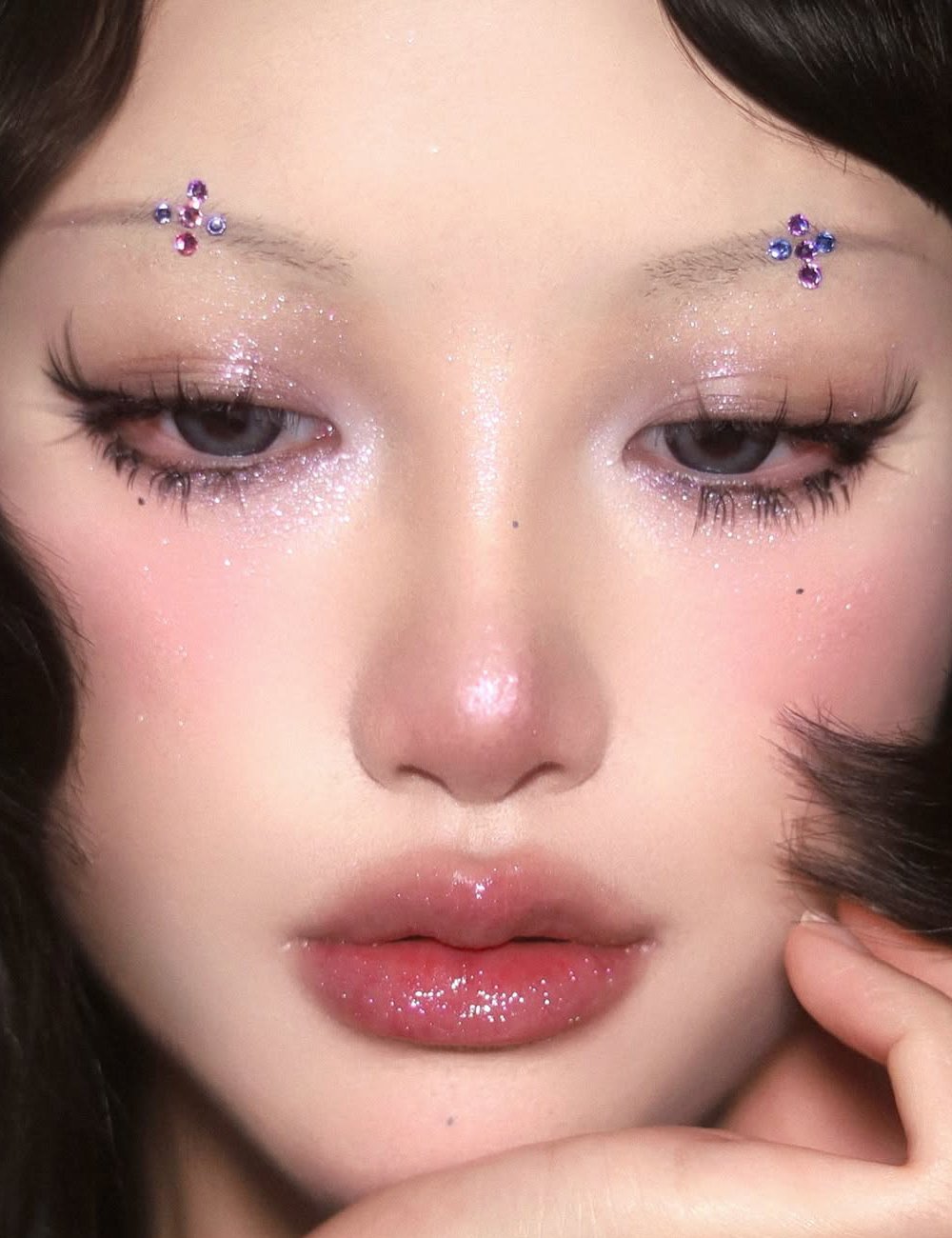 Modelo usa gloss com glitter nos lábios