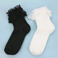 Par Meia Feminina Renda Babado Fru-fru Mary Jane Cosplay Algodão