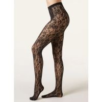 Meia-Calça Arrastão Com Padrão De Renda Floral - Preto