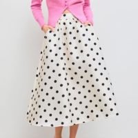 Mid Rise Polka Dot Pocket Ruffle Maxi Skirt