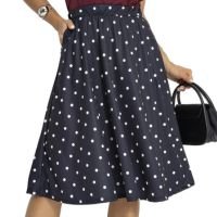 Rosalie - Saia Poá Preto em Jersey Acetinado