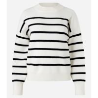 Suéter em Tricot com Estampa Listrada Branco/Preto