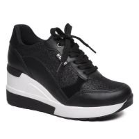 1852-12 TENIS ANABELA FEMININO SNEAKER COM CADARÇOS BRILHO - Preto