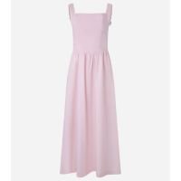 Vestido Evasê Midi em Tricoline com Lastex nas Costas Rosa
