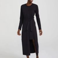 Vestido Em Moletom Midi Manga Longa - Preto