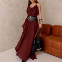 VESTIDO LONGO BABADO TENDÊNCIA BOHO CHIC TECIDO DUNA