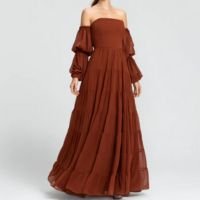 Vestido Longo em Musseline Fluida com Mangas Longas Removíveis – REF: EG01M