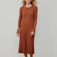 Vestido Midi Efeito Plissado Canela