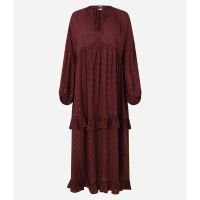 Vestido Midi em Chiffon com Babados Vermelho