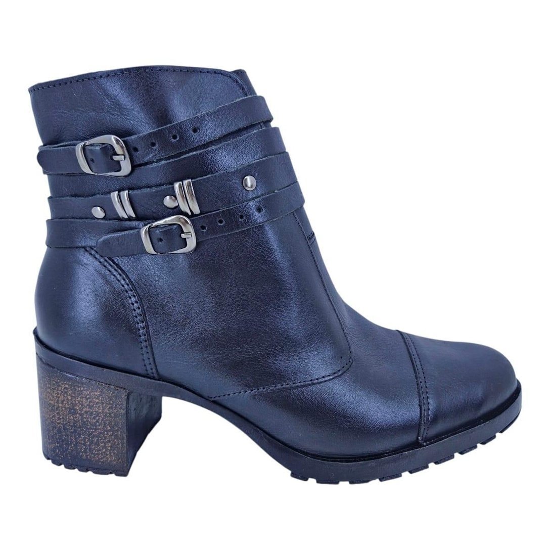 Bota Feminina Coturno Biker Cano Curto Scarpetti 718 Preto - Preto
