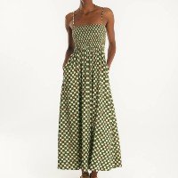 Vestido de linho longo estampado chilli