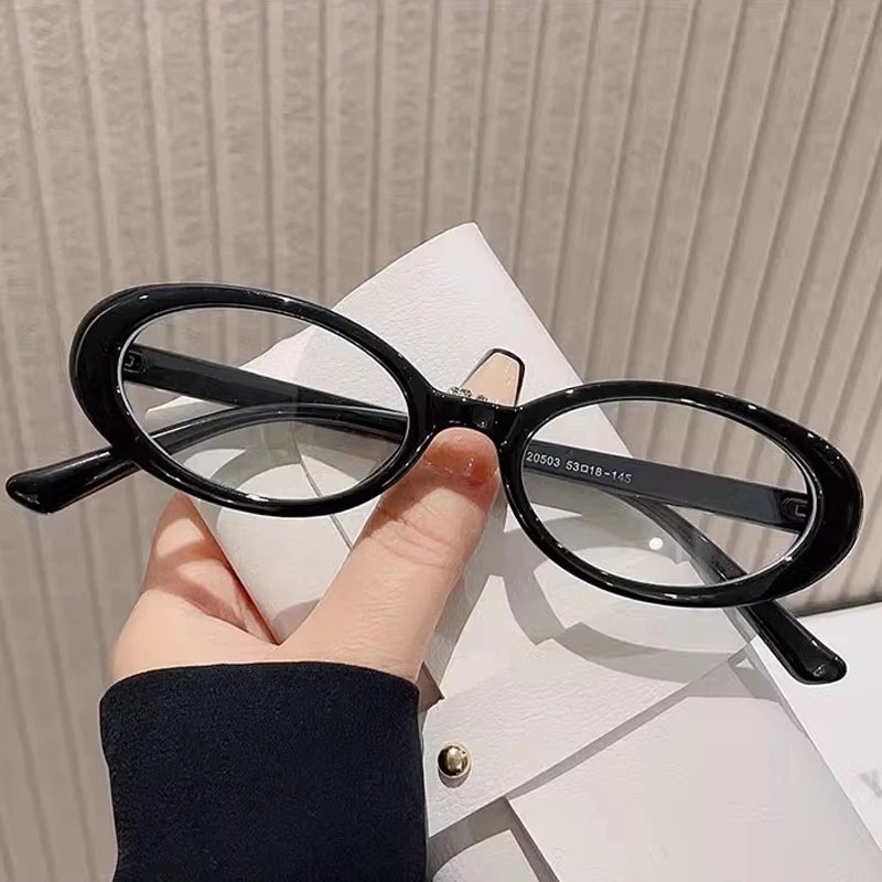 Moldura Oval De Óculos Preto Vintage Y2K Street Millennium Elegante Européi