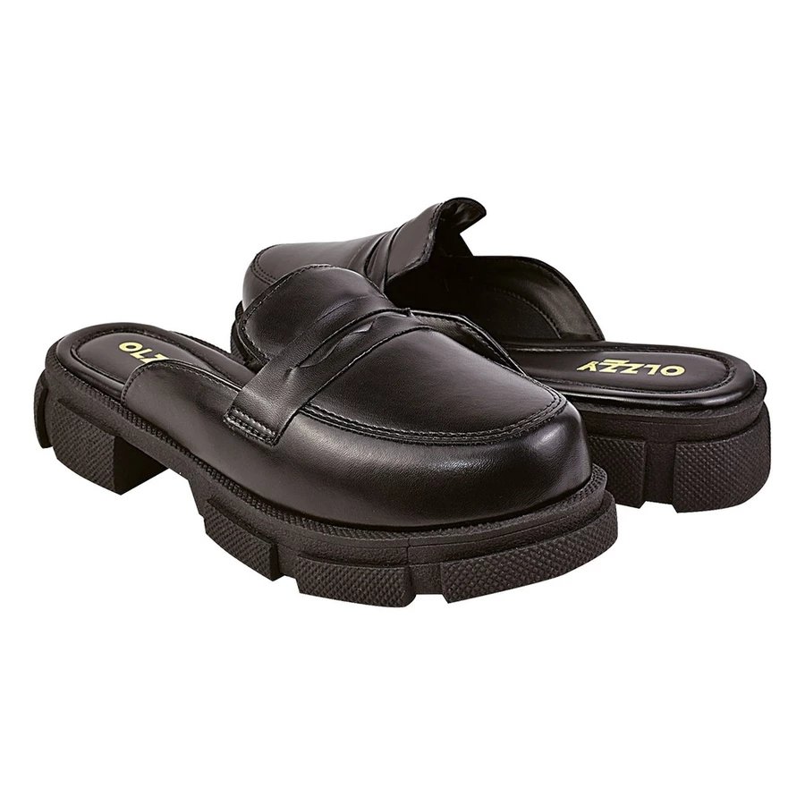 Mule Mocassim Feminino tratorado OLZZY Preto