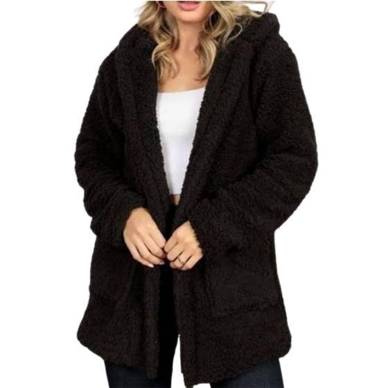 Casaco Teddy Feminino Preto Branco Bege Blusa de Frio Feminina Pelinho Jaqu