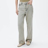 calça jeans feminina reta cintura média - cinza