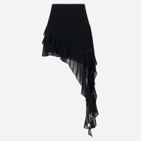 Saia Curto em Chiffon com Babados e Ponta Alongada Preto