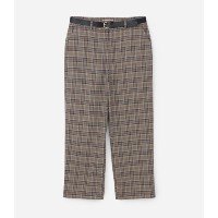 Calça Reta Alfaiataria Xadrez com Cinto Curve & Plus Size Marrom/Cinza