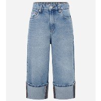 Calça Reta em Jeans com Barra Larga Virada Azul