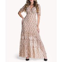 VESTIDO LONGO FLORAL - Bege