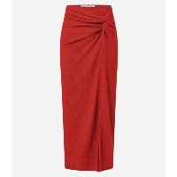 Saia Midi Texturizada com Torcidinho Lateral Vermelho
