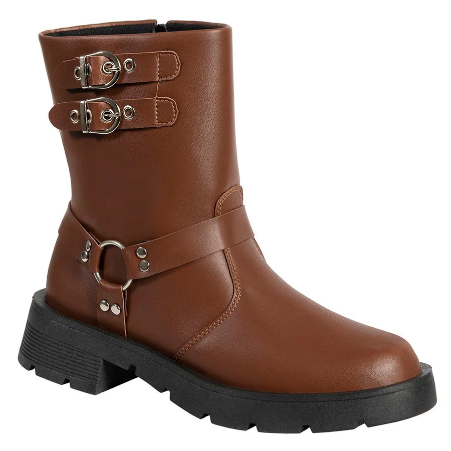 Bota Coturno Feminina Cano Médio Tratorado Fivela Plataforma