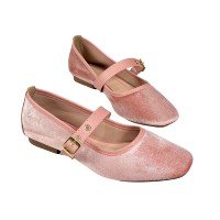 Sapatilha Feminina Veludo Fivela Conforto Sofisticação Estilo Clássico Dia